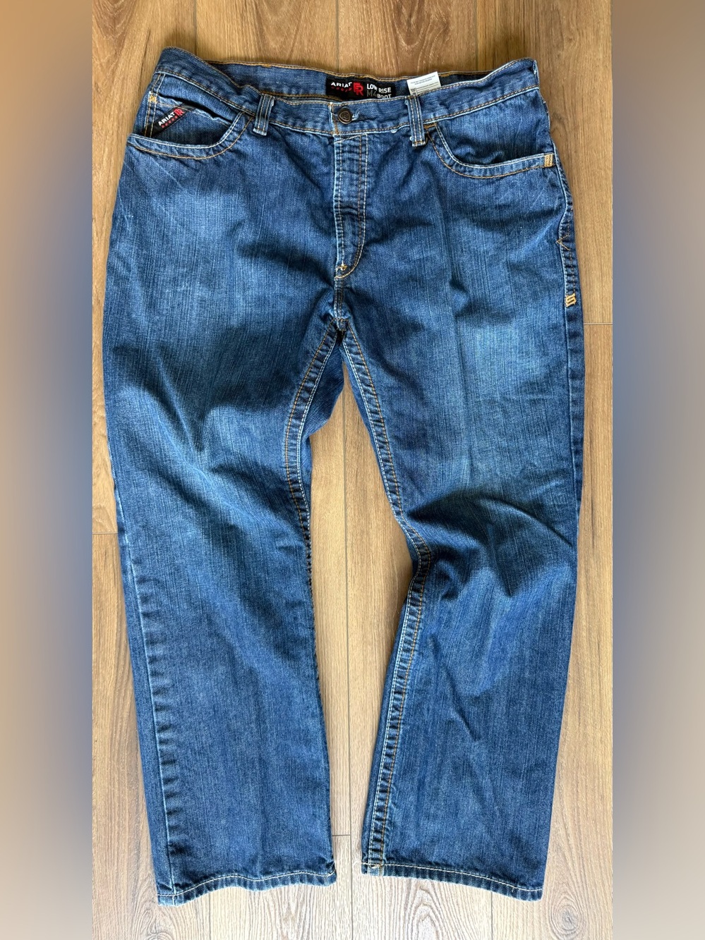 Ariat FR M4 Low Rise Boot Cut Jeans Mens 38x31 Blue Flame Resistant Work Pants